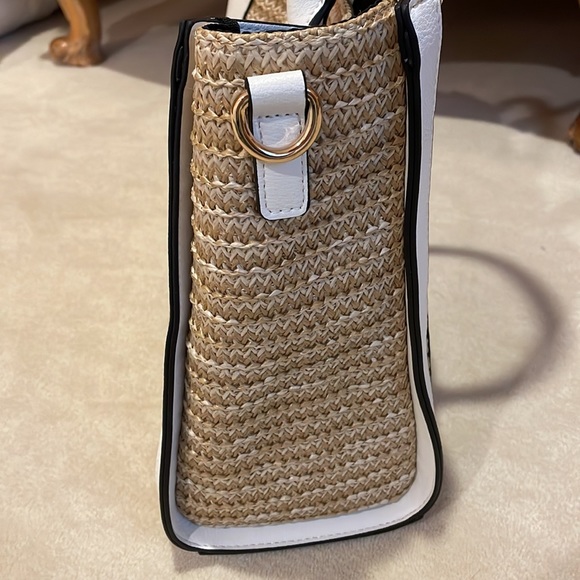 DUNE LONDON woven straw and white  faux leather tote bag - Picture 7 of 16